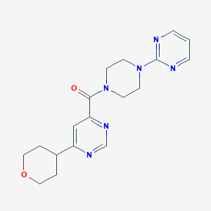 molecular formula C18H22N6O2 B2624273 4-(Oxan-4-yl)-6-[4-(pyrimidin-2-yl)piperazine-1-carbonyl]pyrimidine CAS No. 2415456-13-0