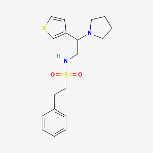 molecular formula C18H24N2O2S2 B2624275 2-phenyl-N-(2-(pyrrolidin-1-yl)-2-(thiophen-3-yl)ethyl)ethanesulfonamide CAS No. 946357-01-3