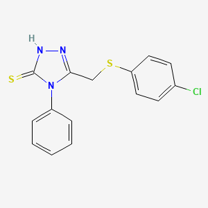 molecular formula C15H12ClN3S2 B2624277 5-{[(4-chlorophenyl)sulfanyl]methyl}-4-phenyl-4H-1,2,4-triazol-3-ylhydrosulfide CAS No. 81863-74-3