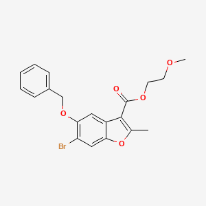 molecular formula C20H19BrO5 B2624279 2-Methoxyethyl 5-(benzyloxy)-6-bromo-2-methyl-1-benzofuran-3-carboxylate CAS No. 442654-83-3