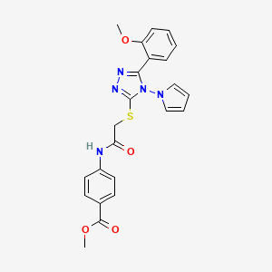 molecular formula C23H21N5O4S B2624302 methyl 4-[({[5-(2-methoxyphenyl)-4-(1H-pyrrol-1-yl)-4H-1,2,4-triazol-3-yl]sulfanyl}acetyl)amino]benzoate CAS No. 896315-40-5