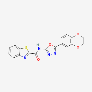 molecular formula C18H12N4O4S B2624317 N-[5-(2,3-dihydro-1,4-benzodioxin-6-yl)-1,3,4-oxadiazol-2-yl]-1,3-benzothiazole-2-carboxamide CAS No. 887871-28-5