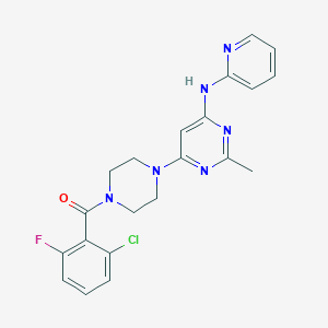 molecular formula C21H20ClFN6O B2624366 (2-Chloro-6-fluorophenyl)(4-(2-methyl-6-(pyridin-2-ylamino)pyrimidin-4-yl)piperazin-1-yl)methanone CAS No. 1396716-36-1