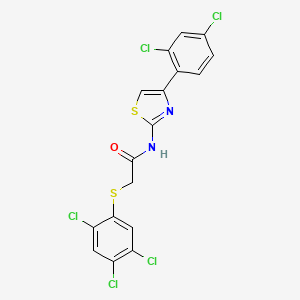 molecular formula C17H9Cl5N2OS2 B2624378 N-[4-(2,4-dichlorophenyl)-1,3-thiazol-2-yl]-2-[(2,4,5-trichlorophenyl)sulfanyl]acetamide CAS No. 338957-96-3