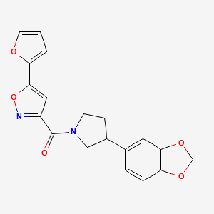 molecular formula C19H16N2O5 B2624432 (3-(Benzo[d][1,3]dioxol-5-yl)pyrrolidin-1-yl)(5-(furan-2-yl)isoxazol-3-yl)methanone CAS No. 1329306-90-2
