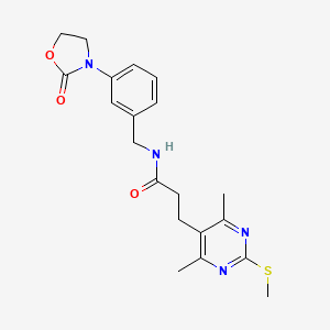 molecular formula C20H24N4O3S B2624488 3-[4,6-dimethyl-2-(methylsulfanyl)pyrimidin-5-yl]-N-{[3-(2-oxo-1,3-oxazolidin-3-yl)phenyl]methyl}propanamide CAS No. 1296792-83-0