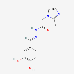 molecular formula C13H14N4O3 B2624493 (E)-N'-(3,4-dihydroxybenzylidene)-2-(2-methyl-1H-imidazol-1-yl)acetohydrazide CAS No. 799791-89-2