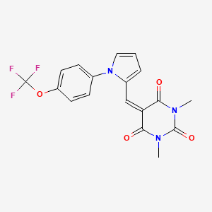 molecular formula C18H14F3N3O4 B2624495 1,3-dimethyl-5-({1-[4-(trifluoromethoxy)phenyl]-1H-pyrrol-2-yl}methylene)-2,4,6(1H,3H,5H)-pyrimidinetrione CAS No. 866049-69-6