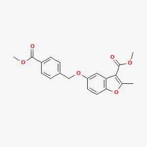 molecular formula C20H18O6 B2624501 Methyl 5-{[4-(methoxycarbonyl)phenyl]methoxy}-2-methyl-1-benzofuran-3-carboxylate CAS No. 380318-09-2