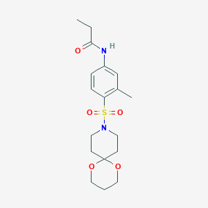 molecular formula C18H26N2O5S B2624507 N-(4-(1,5-dioxa-9-azaspiro[5.5]undecan-9-ylsulfonyl)-3-methylphenyl)propionamide CAS No. 1448126-57-5
