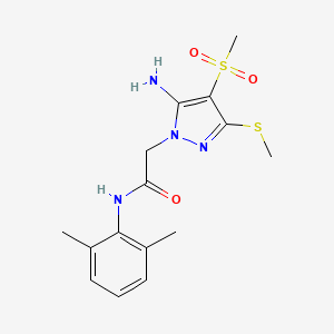 molecular formula C15H20N4O3S2 B2624511 2-(5-amino-4-(methylsulfonyl)-3-(methylthio)-1H-pyrazol-1-yl)-N-(2,6-dimethylphenyl)acetamide CAS No. 1019097-83-6