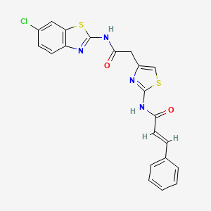 molecular formula C21H15ClN4O2S2 B2624559 N-(4-(2-((6-chlorobenzo[d]thiazol-2-yl)amino)-2-oxoethyl)thiazol-2-yl)cinnamamide CAS No. 1211883-87-2