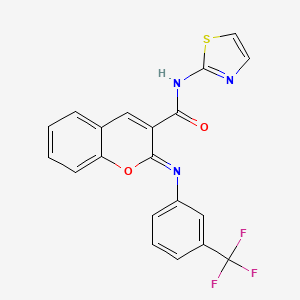 molecular formula C20H12F3N3O2S B2624562 (2Z)-N-(1,3-thiazol-2-yl)-2-{[3-(trifluoromethyl)phenyl]imino}-2H-chromene-3-carboxamide CAS No. 688767-63-7