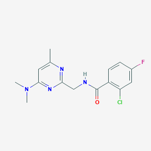 molecular formula C15H16ClFN4O B2624567 2-chloro-N-((4-(dimethylamino)-6-methylpyrimidin-2-yl)methyl)-4-fluorobenzamide CAS No. 1796964-39-0