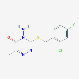 molecular formula C11H10Cl2N4OS B2624578 4-Amino-3-[(2,4-dichlorophenyl)methylsulfanyl]-6-methyl-1,2,4-triazin-5-one CAS No. 676463-78-8