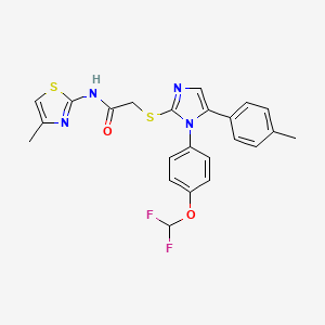 molecular formula C23H20F2N4O2S2 B2624583 2-((1-(4-(difluoromethoxy)phenyl)-5-(p-tolyl)-1H-imidazol-2-yl)thio)-N-(4-methylthiazol-2-yl)acetamide CAS No. 1226443-85-1