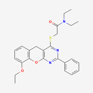 molecular formula C25H27N3O3S B2624588 2-((9-ethoxy-2-phenyl-5H-chromeno[2,3-d]pyrimidin-4-yl)thio)-N,N-diethylacetamide CAS No. 866589-00-6