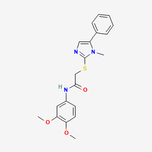 molecular formula C20H21N3O3S B2624589 N-(3,4-dimethoxyphenyl)-2-((1-methyl-5-phenyl-1H-imidazol-2-yl)thio)acetamide CAS No. 921816-47-9
