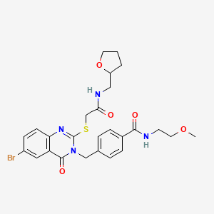 4-[[6-bromo-4-oxo-2-[2-oxo-2-(oxolan-2-ylmethylamino)ethyl]sulfanylquinazolin-3-yl]methyl]-N-(2-methoxyethyl)benzamide
