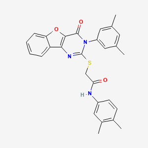molecular formula C28H25N3O3S B2624607 N-(3,4-dimethylphenyl)-2-((3-(3,5-dimethylphenyl)-4-oxo-3,4-dihydrobenzofuro[3,2-d]pyrimidin-2-yl)thio)acetamide CAS No. 872209-33-1