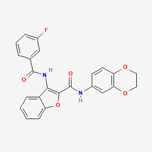 molecular formula C24H17FN2O5 B2624609 N-(2,3-dihydrobenzo[b][1,4]dioxin-6-yl)-3-(3-fluorobenzamido)benzofuran-2-carboxamide CAS No. 872613-30-4