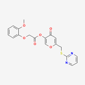 [4-Oxo-6-(pyrimidin-2-ylsulfanylmethyl)pyran-3-yl] 2-(2-methoxyphenoxy)acetate