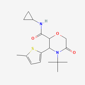 molecular formula C17H24N2O3S B2624633 4-(tert-butyl)-N-cyclopropyl-3-(5-methylthiophen-2-yl)-5-oxomorpholine-2-carboxamide CAS No. 2309590-84-7