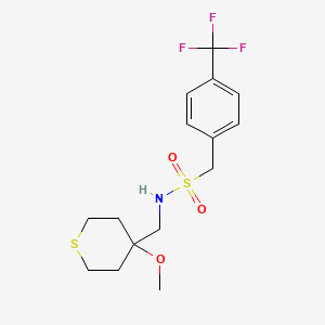 molecular formula C15H20F3NO3S2 B2624642 N-((4-methoxytetrahydro-2H-thiopyran-4-yl)methyl)-1-(4-(trifluoromethyl)phenyl)methanesulfonamide CAS No. 2034588-75-3