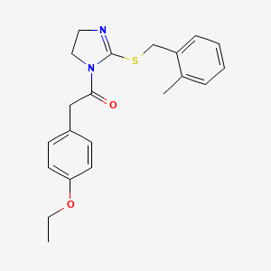 molecular formula C21H24N2O2S B2624646 2-(4-ethoxyphenyl)-1-(2-{[(2-methylphenyl)methyl]sulfanyl}-4,5-dihydro-1H-imidazol-1-yl)ethan-1-one CAS No. 851801-34-8