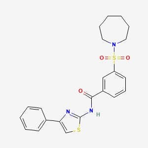 molecular formula C22H23N3O3S2 B2624657 3-(azepan-1-ylsulfonyl)-N-(4-phenyl-1,3-thiazol-2-yl)benzamide CAS No. 638136-07-9