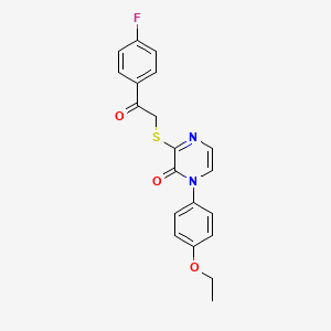 molecular formula C20H17FN2O3S B2624668 1-(4-Ethoxyphenyl)-3-[2-(4-fluorophenyl)-2-oxoethyl]sulfanylpyrazin-2-one CAS No. 933204-12-7