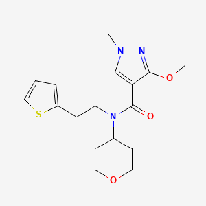molecular formula C17H23N3O3S B2624685 3-methoxy-1-methyl-N-(tetrahydro-2H-pyran-4-yl)-N-(2-(thiophen-2-yl)ethyl)-1H-pyrazole-4-carboxamide CAS No. 1798487-07-6