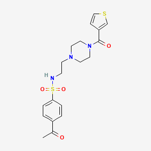 molecular formula C19H23N3O4S2 B2624686 4-acetyl-N-(2-(4-(thiophene-3-carbonyl)piperazin-1-yl)ethyl)benzenesulfonamide CAS No. 1251574-33-0