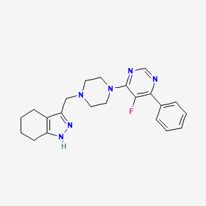 molecular formula C22H25FN6 B2624692 3-[[4-(5-Fluoro-6-phenylpyrimidin-4-yl)piperazin-1-yl]methyl]-4,5,6,7-tetrahydro-1H-indazole CAS No. 2380190-46-3