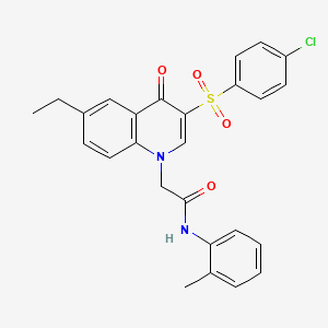 molecular formula C26H23ClN2O4S B2624701 2-[3-(4-chlorophenyl)sulfonyl-6-ethyl-4-oxoquinolin-1-yl]-N-(2-methylphenyl)acetamide CAS No. 866725-50-0