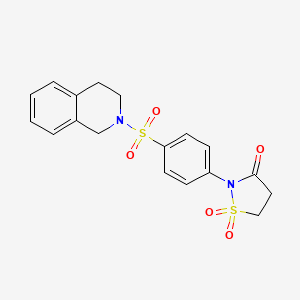 molecular formula C18H18N2O5S2 B2624708 2-(4-((3,4-dihydroisoquinolin-2(1H)-yl)sulfonyl)phenyl)isothiazolidin-3-one 1,1-dioxide CAS No. 950383-61-6
