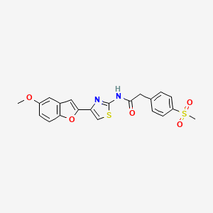 molecular formula C21H18N2O5S2 B2624715 N-(4-(5-methoxybenzofuran-2-yl)thiazol-2-yl)-2-(4-(methylsulfonyl)phenyl)acetamide CAS No. 922058-08-0
