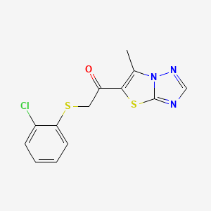 molecular formula C13H10ClN3OS2 B2624721 2-[(2-Chlorophenyl)sulfanyl]-1-(6-methyl[1,3]thiazolo[3,2-b][1,2,4]triazol-5-yl)-1-ethanone CAS No. 866136-60-9