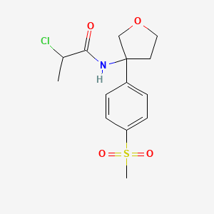 molecular formula C14H18ClNO4S B2624729 2-Chloro-N-[3-(4-methylsulfonylphenyl)oxolan-3-yl]propanamide CAS No. 2411286-07-0