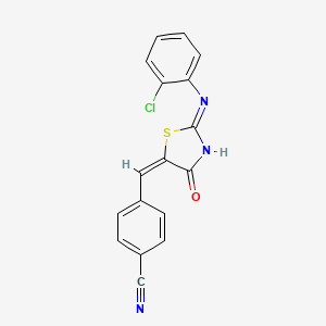 molecular formula C17H10ClN3OS B2624730 4-[(E)-{2-[(2-chlorophenyl)amino]-4-oxo-1,3-thiazol-5(4H)-ylidene}methyl]benzonitrile CAS No. 312944-76-6