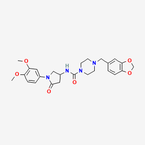 molecular formula C25H30N4O6 B2624740 4-(benzo[d][1,3]dioxol-5-ylmethyl)-N-(1-(3,4-dimethoxyphenyl)-5-oxopyrrolidin-3-yl)piperazine-1-carboxamide CAS No. 894023-00-8