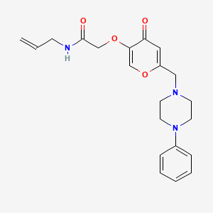 molecular formula C21H25N3O4 B2624743 2-[4-oxo-6-[(4-phenylpiperazin-1-yl)methyl]pyran-3-yl]oxy-N-prop-2-enylacetamide CAS No. 898465-04-8