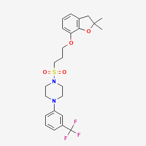 molecular formula C24H29F3N2O4S B2624749 1-((3-((2,2-Dimethyl-2,3-dihydrobenzofuran-7-yl)oxy)propyl)sulfonyl)-4-(3-(trifluoromethyl)phenyl)piperazine CAS No. 953252-06-7