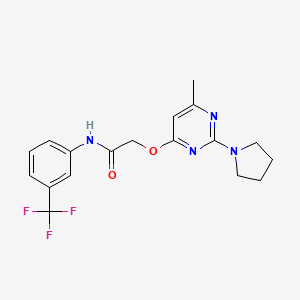 molecular formula C18H19F3N4O2 B2624751 2-((6-methyl-2-(pyrrolidin-1-yl)pyrimidin-4-yl)oxy)-N-(3-(trifluoromethyl)phenyl)acetamide CAS No. 1031962-03-4