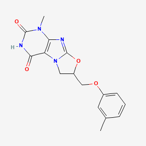 molecular formula C16H16N4O4 B2624768 1-Methyl-7-m-tolyloxymethyl-6,7-dihydro-1H-oxazolo[2,3-f]purine-2,4-dione CAS No. 879071-29-1