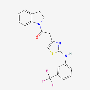 molecular formula C20H16F3N3OS B2624772 1-(Indolin-1-yl)-2-(2-((3-(trifluoromethyl)phenyl)amino)thiazol-4-yl)ethanone CAS No. 1172048-94-0