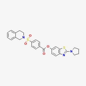 molecular formula C27H25N3O4S2 B2624805 2-(pyrrolidin-1-yl)benzo[d]thiazol-6-yl 4-((3,4-dihydroisoquinolin-2(1H)-yl)sulfonyl)benzoate CAS No. 941935-95-1
