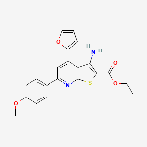 molecular formula C21H18N2O4S B2624824 Ethyl 3-amino-4-(furan-2-yl)-6-(4-methoxyphenyl)thieno[2,3-b]pyridine-2-carboxylate CAS No. 897831-99-1