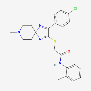 molecular formula C23H25ClN4OS B2624827 2-((3-(4-chlorophenyl)-8-methyl-1,4,8-triazaspiro[4.5]deca-1,3-dien-2-yl)thio)-N-(o-tolyl)acetamide CAS No. 1215596-20-5