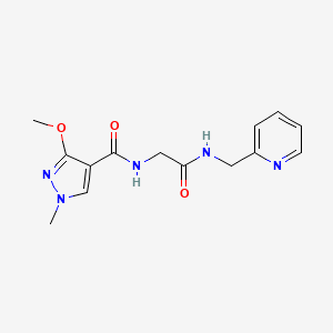 molecular formula C14H17N5O3 B2624843 3-methoxy-1-methyl-N-(2-oxo-2-((pyridin-2-ylmethyl)amino)ethyl)-1H-pyrazole-4-carboxamide CAS No. 1251560-94-7